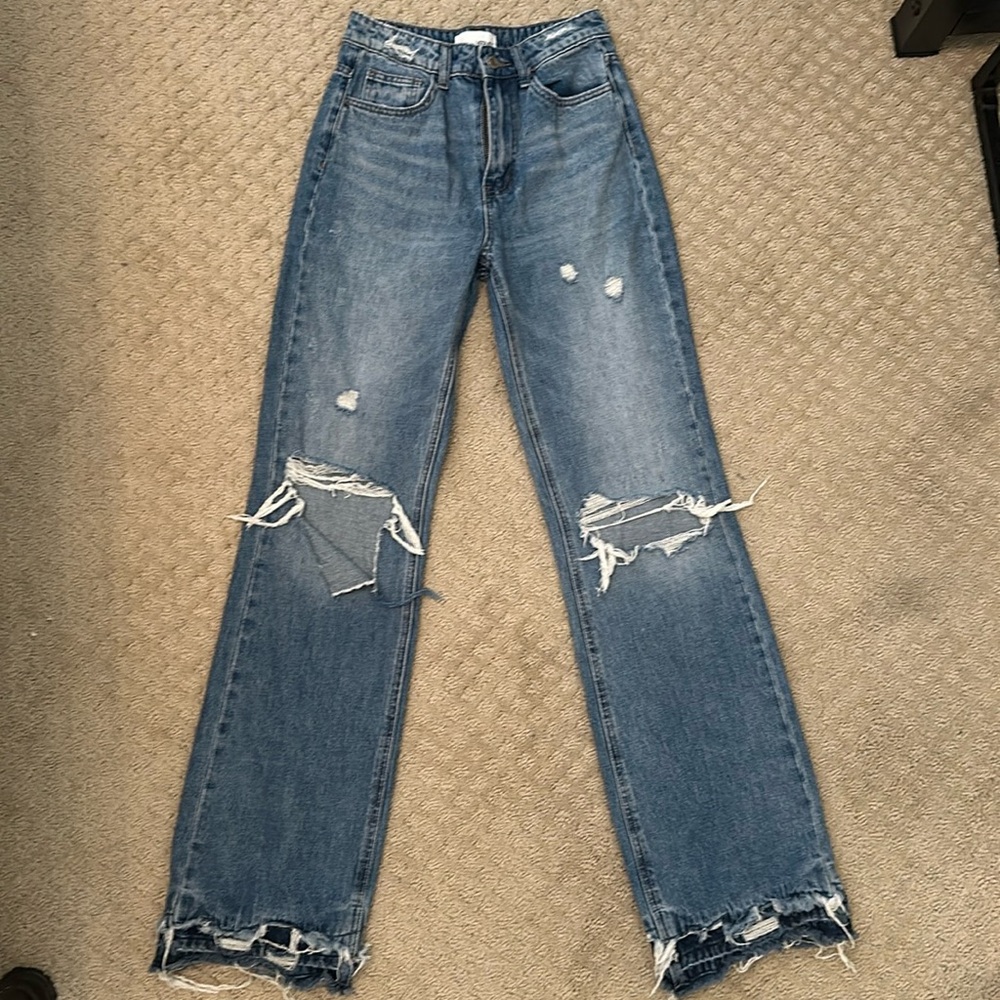 High-Rise Wide-leg Distressed Jeans